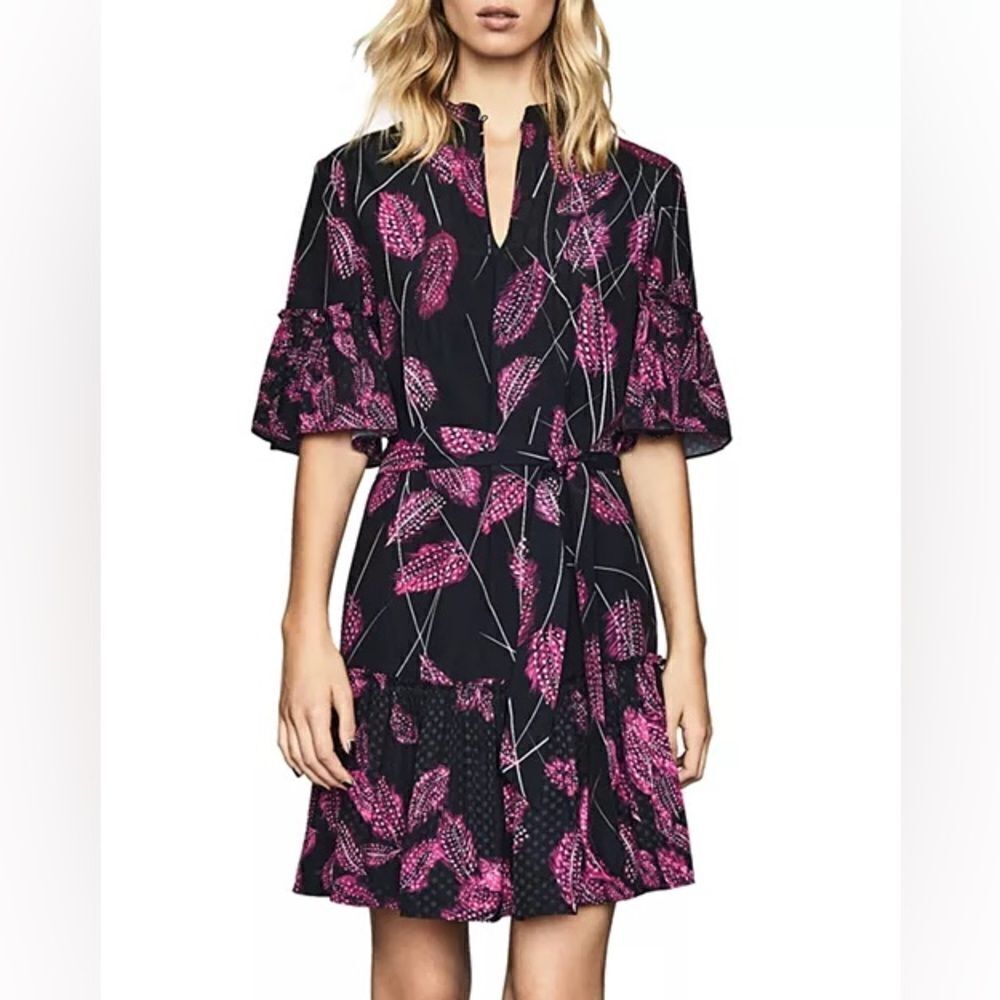 Reiss Marsali Belted Feather Print Dress